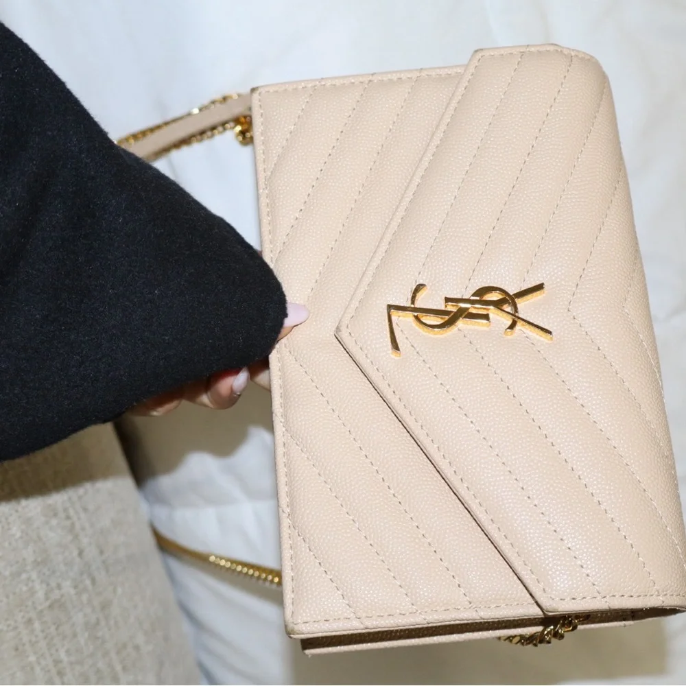 Saint Laurent Cream Quilted Crossbody Bag with Gold Chain - Picture 3 of 6